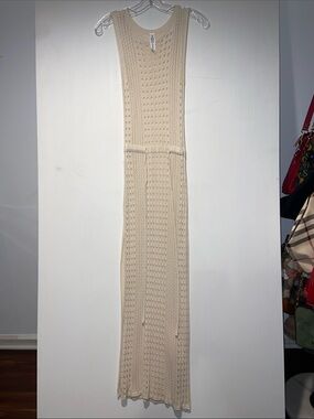 B Collection by Bobeau Cream Open Knit Sleeveless Maxi Sweater Dress Medium